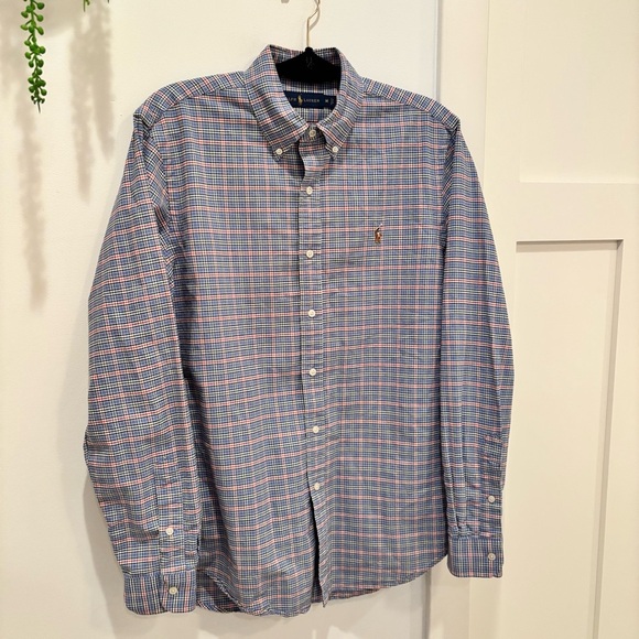 Ralph Lauren Mens Blue Checkered Plaid Button Down Colored Pony Size Medium - Picture 2 of 11